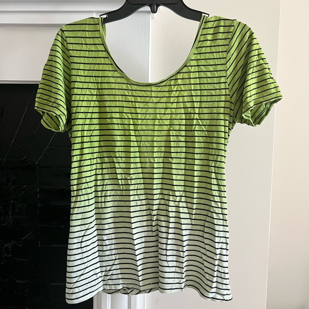Anthropologie striped green ombré cross back tee